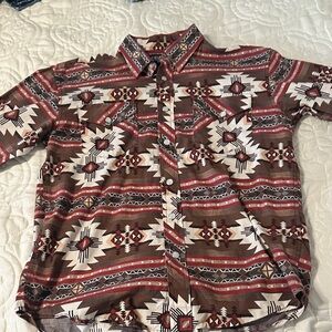 Kids' Brown Patterned Button Down Shirt